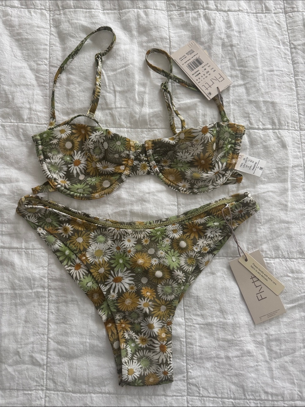 Gottex Floral Underwire Bikini Set in Olive, White & Mustard florals XS